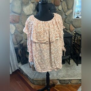 Solid Floral Layered Blouse - Pink